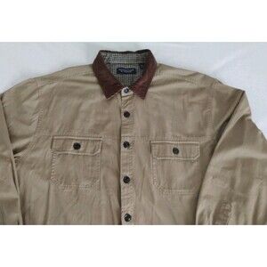 Men's Roundtree & Yorke Twill Shirt Shacket Tan Corduroy Collar XXL Outdoor NWOT